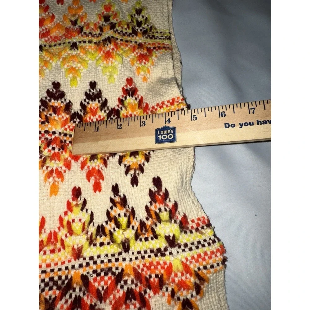 Vintage 70s‎ Woven Afghan Throw Fringe Hippie Boho Aztec